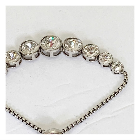 bezel set sparkling crystal slider clasp silver tone  bracelet holiday formal - Picture 16 of 16